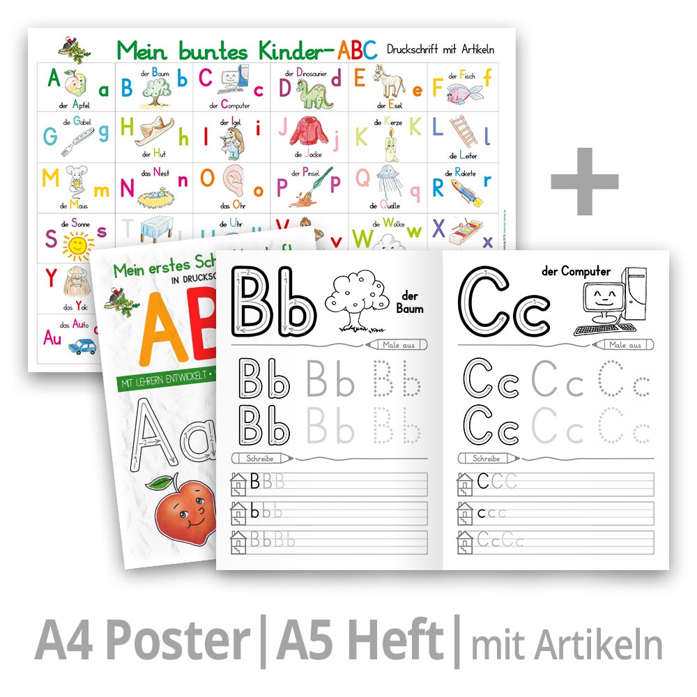 Mein buntes Kinder-ABC Druckschrift Lernposter DIN A4 laminiert E&Z-Verlag GmbH 