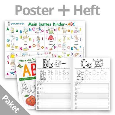 Mein buntes Kinder-ABC Lernposter + Mein erstes Schreiblernheft - in Druckschrift