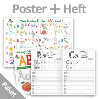 Mein buntes Kinder-ABC Lernposter + Mein erstes Schreiblernheft - in Grundschrift
